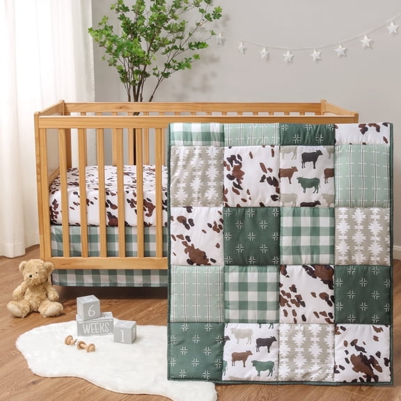 The Peanutshell Nursery Crib Bedding Set for Baby Boys, Boho Farm Design, 3-Piece