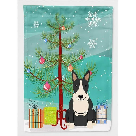 Carolines Treasures BB4258GF Merry Christmas Tree Bull Terrier Black & White Flag Garden Size