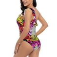 thumbnail image 4 of Sikiie Colorful Tie Dye Stained Glass 3 Print Women One Piece Swimsuits Tummy Control One Shoulder Bathing Suits Ruffle Swimwear, From S to XXL-XX-Large, 4 of 6