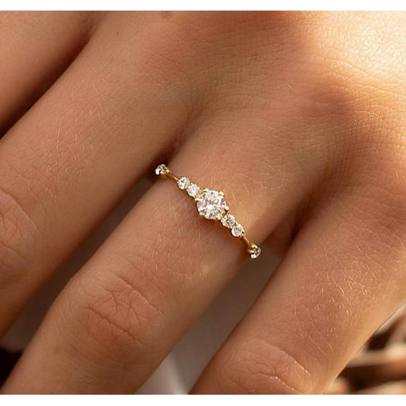 vylahjewellery Plated Yellow Gold Engagement Rings Round Cut Moissanite Wedding and Rings Everyday Wear Lightweight Diamond Ring for Women