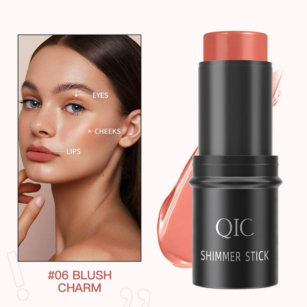 Pisexur Belleza Maquillaje Qini - Barra de brillo intenso tridimensional, colorete en polvo, crema base, lápiz de seda, 6 gpara mujeres y hombres