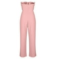 thumbnail image 3 of Usmixi Jumpsuits for Women Dressy Elegant Business off Shoulder Long Jumpsuits Overalls with Belt Summer Sleeveless Tube Top Solid Maxi Formal Rompers Pink s, 3 of 6