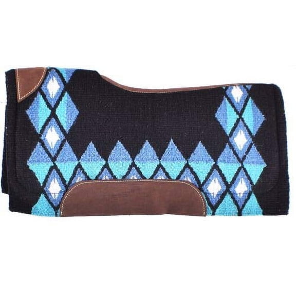 Showman 34" x 36" Black, Blue & Teal Diamond Print Memory Felt Bottom Saddle Pad