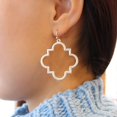 thumbnail image 3 of POMINA Quatrefoil Clover Gold Dangle Drop Earrings Gold Silver Two Tone Textured Trendy Fashion Earrings for Women Teen, 3 of 5