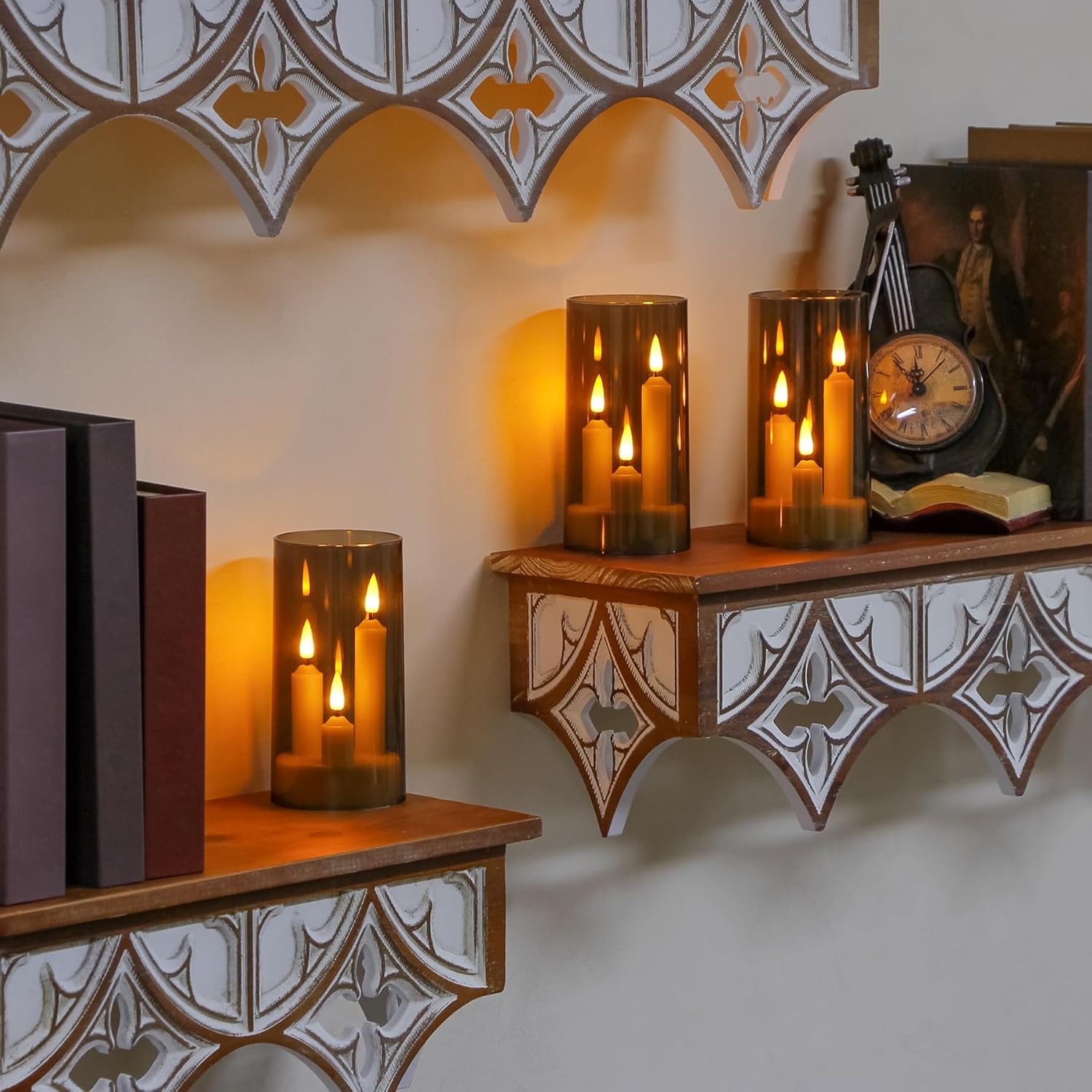 3 in 1 Flameless Taper Short Candles with 10 Key Remote Control and Timer, Battery Operated Pack of 2 LED Acrylic 3" x6" Grey Pillar Flickering Warm Light