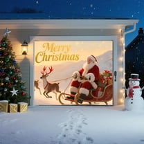 Christmas Garage Door Banner Decoration, 8 x 7 ft Santa's Shop Garage Door Backdrop Decor, Christmas Wall Backdrop Covers, for Outdoor and Indoor Christmas Wall Decorations E