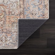 BoutiqueRugs Washable Red Medallion 10ft Runner Rug Traditional Light Blue Charcoal Orange Yellow Off White Eira Hallway Kitchen Corridor Stairway Laundry Room 2'7 x 10' Easy Clean Stain Resistant