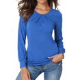 thumbnail image 2 of Babysbule Womens Summer Tops Women's Long-Sleeved O-Neck Pleated Casual Stretch Tunic Top Shirts Spring, 2 of 9