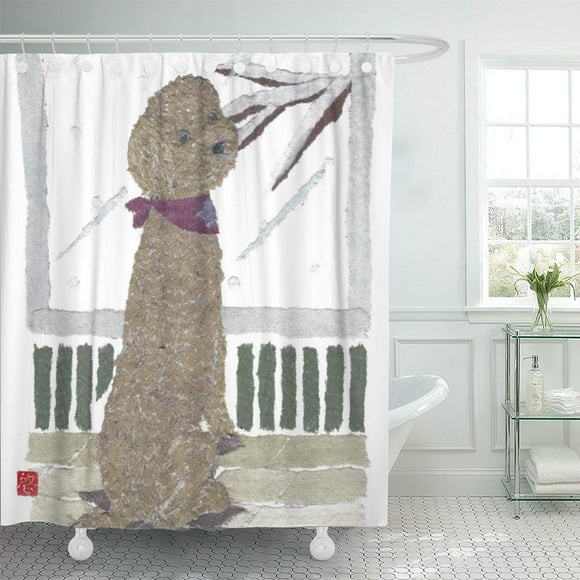 YUSDECOR Brown Red Poodle Bathroom Decor Bath Shower Curtain 60x72 inch
