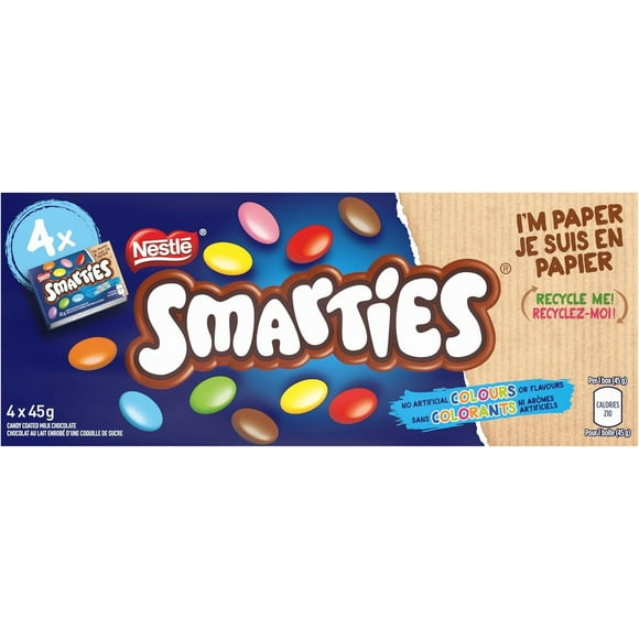 SMARTIES Multipack Chocolat au Lait Enduit de Bonbon, 4 x 45 g (Lot de 4 Boîtes Offre)