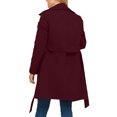 thumbnail image 4 of Women's Casual and Stylish Solid Color Loose Double-Breasted Long Trench Coat, Lapel Collar with Lining for Elegant Fall and Winter Outerwear,Wine,S, 4 of 5