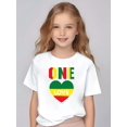 thumbnail image 1 of ONE LOVE Print Girls' Casual Short Sleeve T-shirt, Polyester Medium Stretch Crew Neck Knit Top for Spring/Summer, 1 of 6