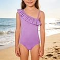 thumbnail image 2 of LNMQLPDBS Girls Swimsuit Summer Cute Ruffle Trim Sleeveless One Piece Swimsuit with Cut-Out Sides One Shoulder Hawaiian Bikini for Kids Trendy Beach Bathing Suits, 2 of 4