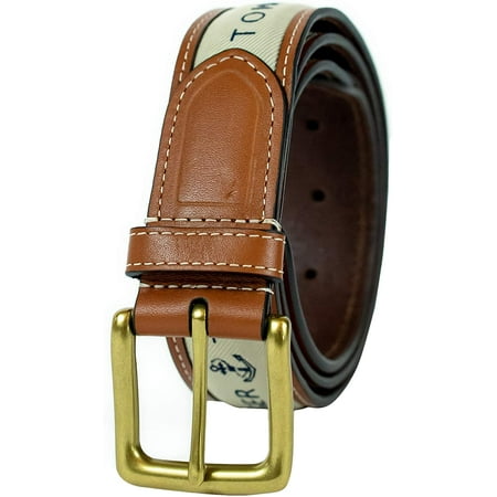 Tommy Hilfiger Men's 35MM Wide Ribbon Inlay Fashion Leather Belt Khaki W34