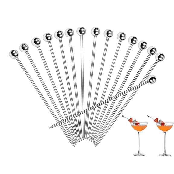 Mioerouu 50 Pack Reusable Stainless Steel Cocktail Picks 10.8cm, Metal Appetizer Skewers, Rustproof Fruit Picks for Cocktails, Birthday Party, Wedding Food Garnish