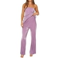 thumbnail image 2 of Conjunto de dos piezas con hombros descubiertos para mujer: top sin tirantes y pantalones anchos. Poliéster. Tallas S-L. Conjunto de verano., 2 of 7