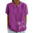 thumbnail image 2 of Viikei Women Tops Summer T-Shirts Short Sleeve,Plus Size Tops for Women Dressy,Women's Casual Style Casual Printed Short Sleeve Blouse V-Sleeve Blouse/Shirt Purple M, 2 of 4