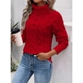 thumbnail image 5 of Women Turtle-Neck Sweaters Cable Knit Long Sleeve Pullover Jumper Tops Fall Winter Casual Solid Sweater Red XL, 5 of 6