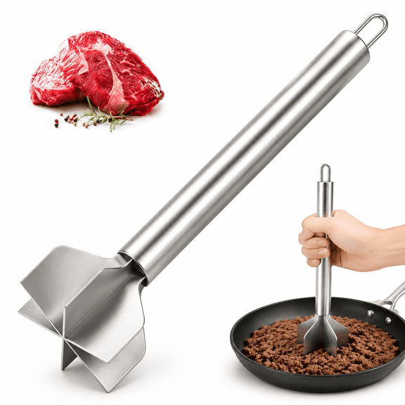 Stainless Steel 6- Food Masher & Ground Beef Tool, 10.8 Inches