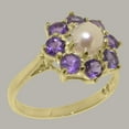thumbnail image 2 of LBG British Made Classic Solid 18k Yellow Gold Cultured Pearl & Amethyst Womens Anniversary Ring - 33 size options - Size 5.25, 2 of 6
