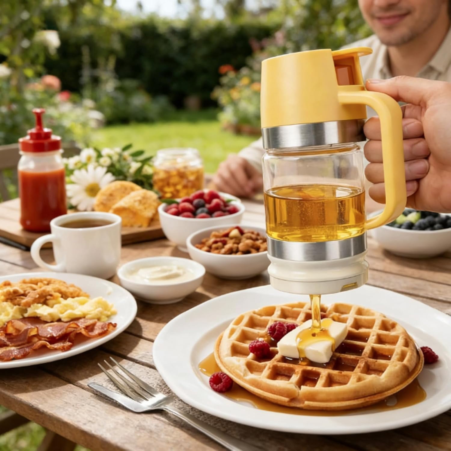 Dispensador De Leche Condensada, Glass Honey Dispenser with Stand No Drip for Maple Syrup Coffee Tea Daily Use