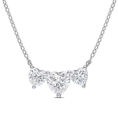 AMOUR 2 CT DEW Created Moissanite Triple-heart Necklace In Sterling Silver