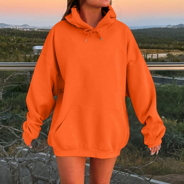 IMENGL Oversized Winter cotton hooded pullover sweatshirt, Orange 5XL, Size M-5XL