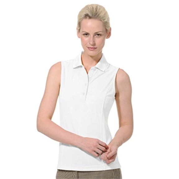 monterey club ladies dry swing solid lightweight pique sleeveless polo #2064 (white, large)