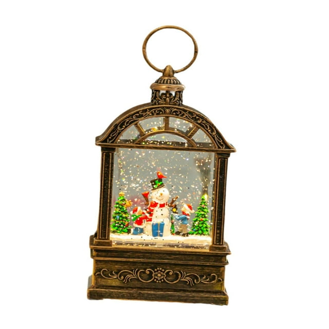 simhoa Christmas Lantern with Snow Globe Home Decoration Retro Design Illuminated Water Snowman