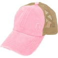 thumbnail image 2 of C.C Ponytail Criss Cross Messy Buns Ponycaps Baseball Cap Dad Trucker Mesh Hat (Distressed Baby Pink), 2 of 3