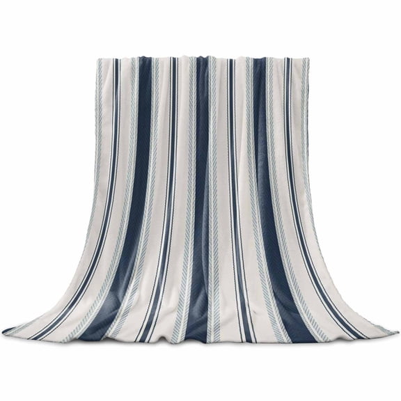 Flannel Throw Blanket for Couch Sofa Bed,Vintage Blue Brown Striped Soft Cozy Warm Fuzzy Blanket 30x40in