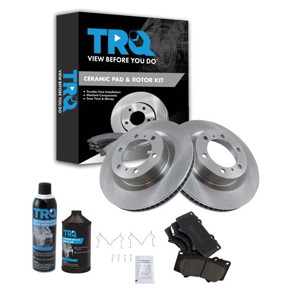 TRQ Front Ceramic Brake Pad & Rotor Kit w/Chemicals for Toyota Lexus BKA17052