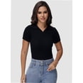 thumbnail image 5 of Women's Short Sleeve V Neck T Shirts Summer Knit Slim Fitted Basic Solid Color Tee Tops, 5 of 6