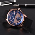 thumbnail image 3 of Reloj de cuarzo de cuero PU con esfera redonda para hombres y mujeres digitales clásicos de moda (correa negra y esfera azul), 3 of 3