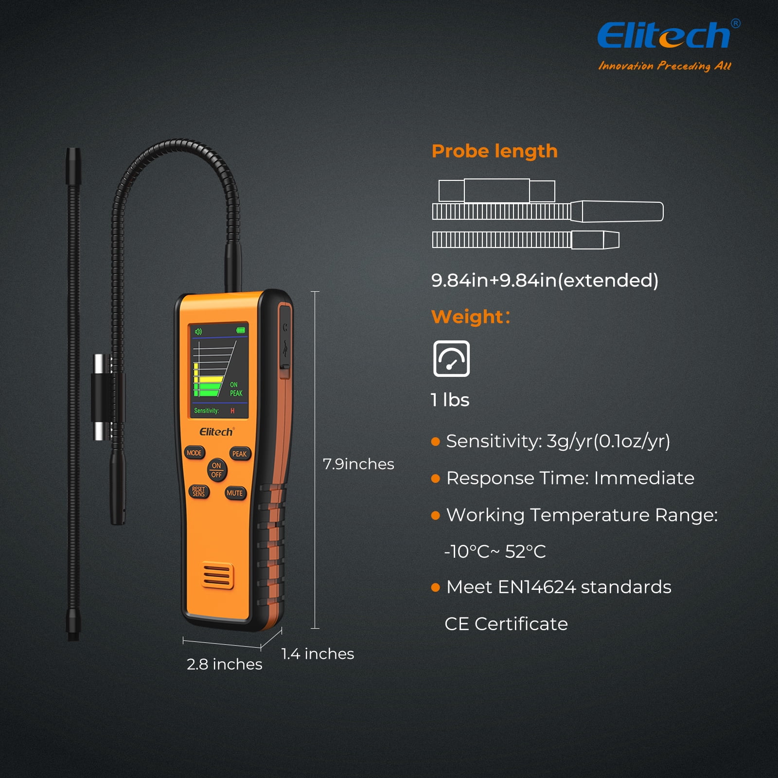 Elitech IR-200 Infrared & Heated Diode Refrigerant Leak Detector for Air Conditioner and Automotive Repair