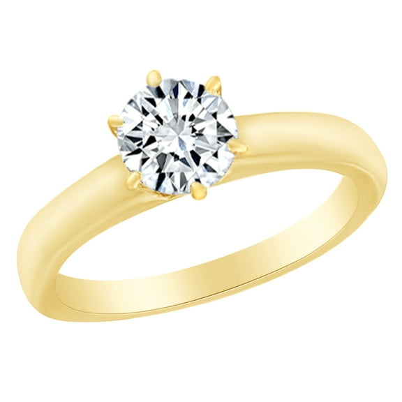 AFFY White Cubic Zirconia Solitaire Ring in 14k Yellow Gold Over Sterling Silver ( 1 Cttw) Size - 4
