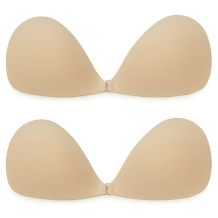 

LELINTA 2 Peice Strapless Bra Push up Reusable Silicone Women Self Adhesive Sticky Backless Dresses and Wedding Party Bra Multiple Styles and Sizes Beige/ Black