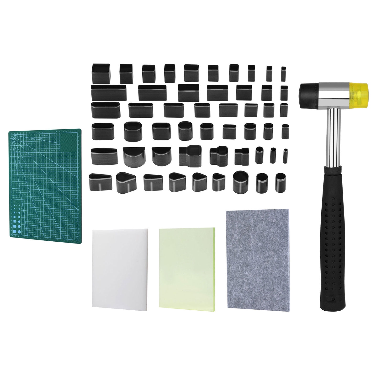 Leather Tools Leather Carving Tool Leather Stamping Tools with Hammer Cutting Mat Leather Hole Punched Tool for Craft