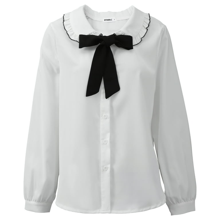 トップス vintage bow tie shirts white Amazon.com: Bow White Shirt Women Casual Loose Blouse Chic