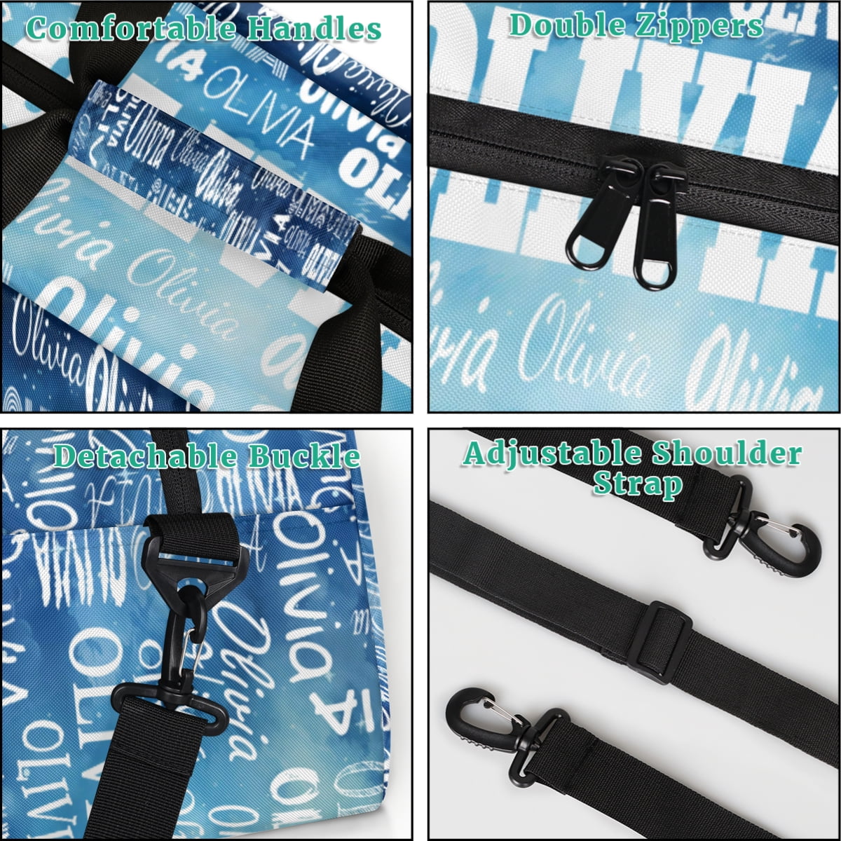 Personalized Sport Dance Gym Bag Duffle Bag Customized Travel Duffel Name Watercolor Blue
