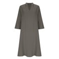 thumbnail image 5 of MaFYtyTPR Women's Long Dress Fashion Solid Color V-Neck Linen Loose Pocket 3/4 Sleeve Maxi Dresses Gray M, 5 of 5