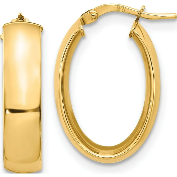 14K Yellow Gold Jbsp's 6mm High Polished Oval Hoop Earrings (20 X 14) Made In Italy le1938