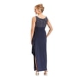 thumbnail image 2 of ALEX EVENINGS Womens Navy Glitter Sleeveless Scoop Neck Full-Length Evening Faux Wrap Dress 8, 2 of 4
