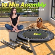 SkyBound Boogie Bounce Foldable Mini Trampoline 40 Inch, in-Home Cardio Fitness Rebounder with Adjustable T-Bar Handle,Exercise Trampoline for Adult, Fitness Trampoline for Workout Trainer
