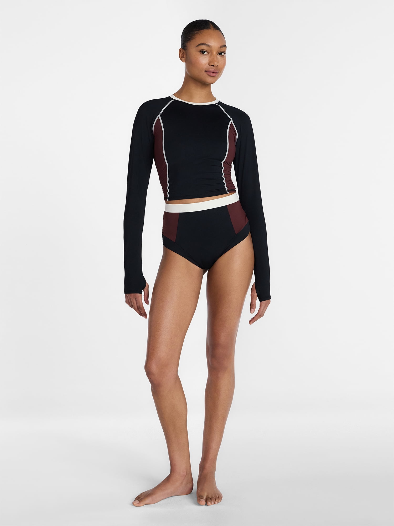 Ozark Trail Women's and Women's Plus Size Rash Guard Swim Top with Long Sleeves, Size XS-3X