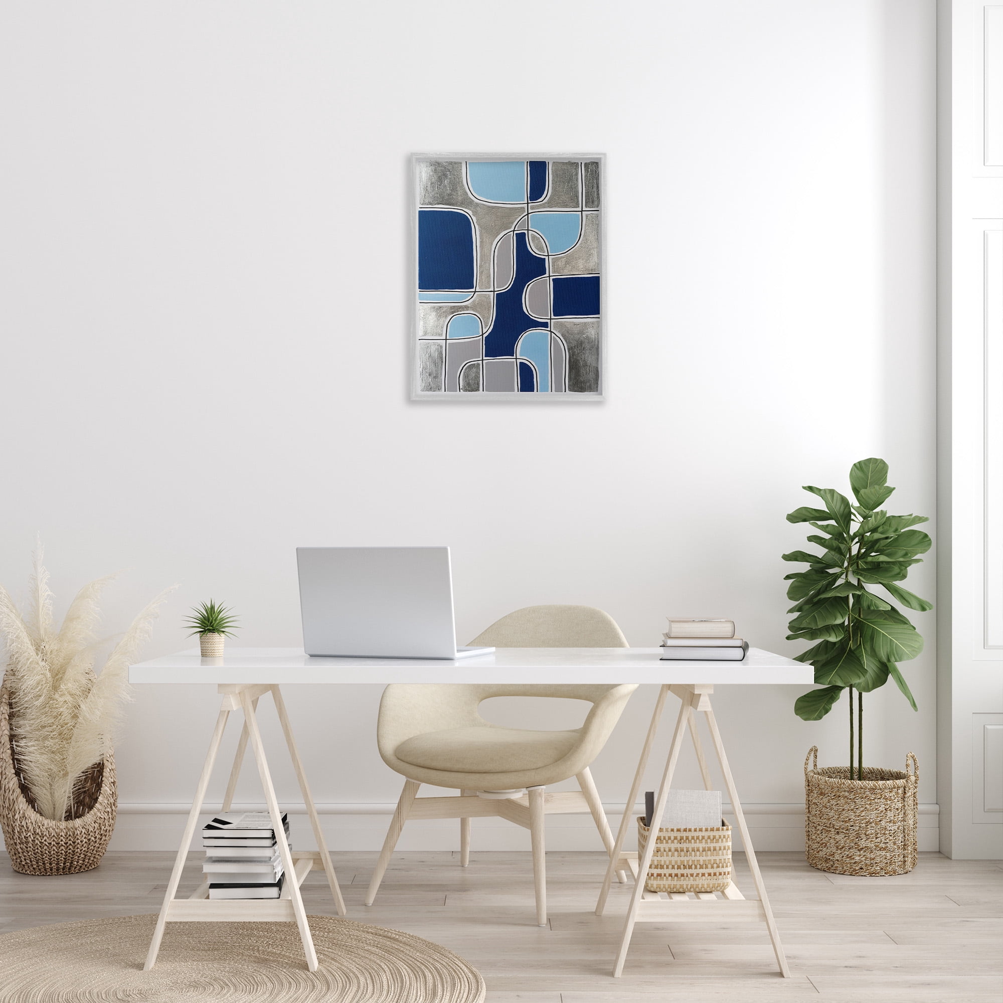 Stupell Industries Blue Asymmetrical Pattern Abstract Painting Gray Framed Art Print Wall Art, 24 x 30