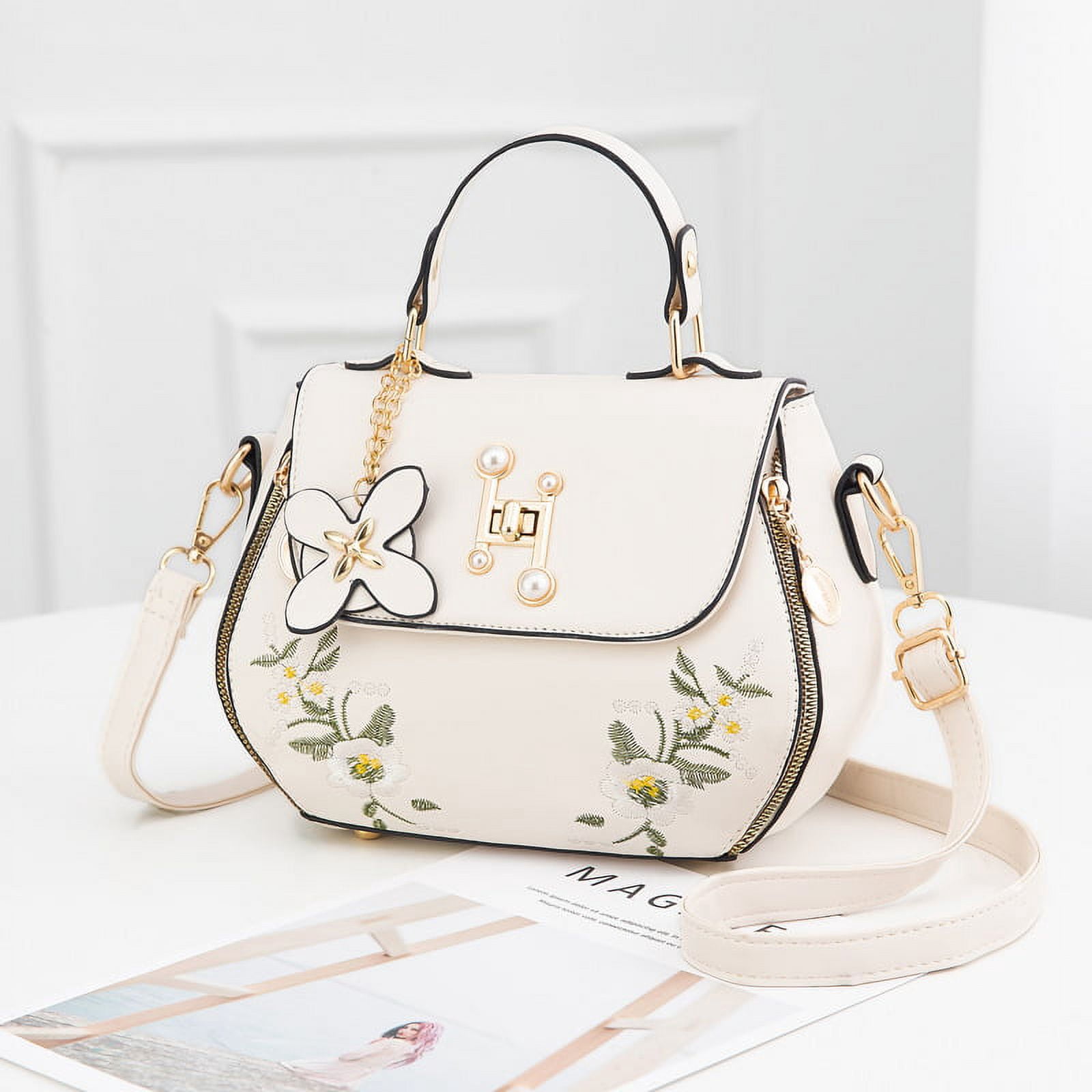 Women Satchel Bags Handle Shoulder Handbags and Purses Pockets Zipper Leather Crossbody Bags