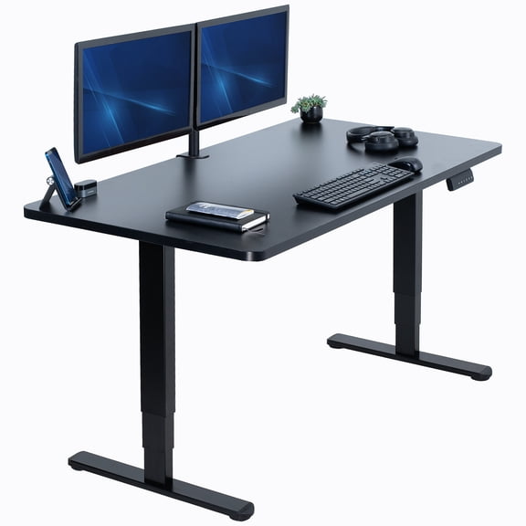 VIVO Electric 55" x 28" Stand Up Desk, Black Table Top, Black Frame