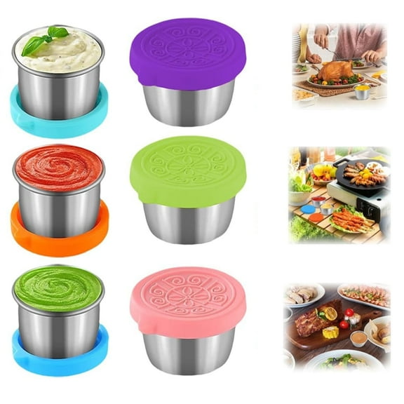 6x1.6/2.4 Oz Condiment Containers with Lids,Salad Dressing Container To Go,Small Reusable Stainless Steel Sauce Containers For Lunch Boxes Picnics Travel Meal Prep Kitchen Storage
