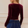 thumbnail image 6 of IROINNID Womens Long Sleeve Crop Tops Pullover Short Irregular Tops Blouse,Wine, 6 of 9